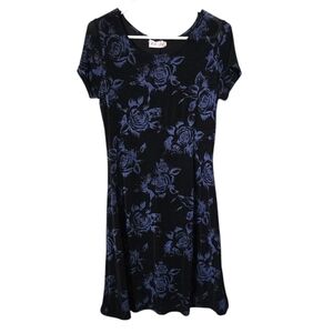 ESSE x VINTAGE 90s slinky sheer Floral Black Blue‎ Dress